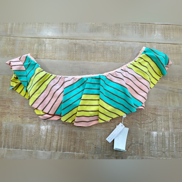 Trina Turk metallic stripe ruffle bikini top swim - Picture 2 of 11